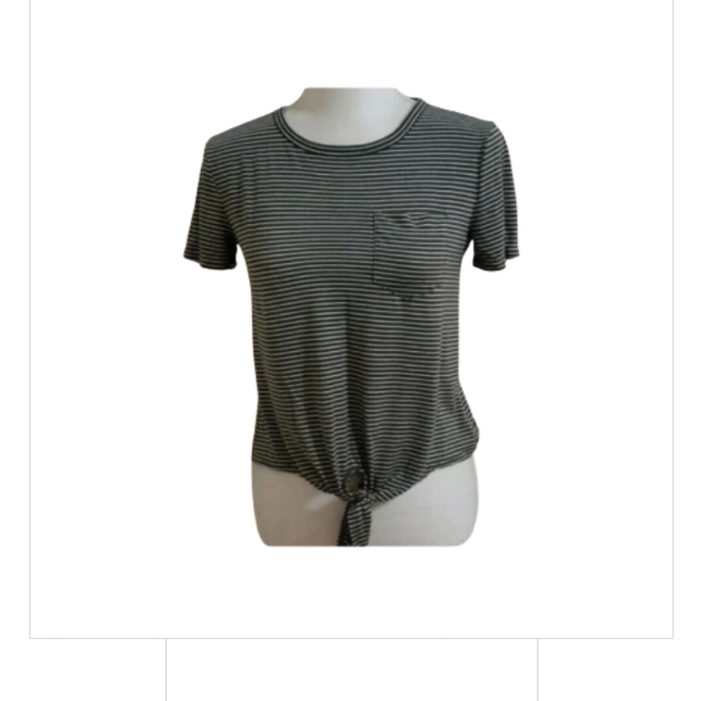 J. Crew Tee Shirt Green Stripe Short Sleeve Crewneck Tie Knot size XS